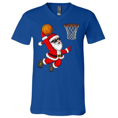 Christmas Santa Claus Dunking A Basketball Boys Xmas Cute Gift V-Neck T-Shirt