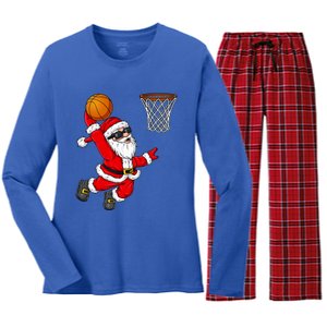 Christmas Santa Claus Dunking A Basketball Boys Xmas Cute Gift Women's Long Sleeve Flannel Pajama Set 