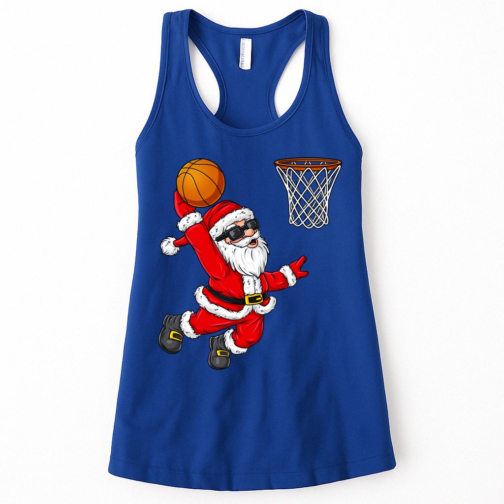 Christmas Santa Claus Dunking A Basketball Boys Xmas Cute Gift Womens Tank Top