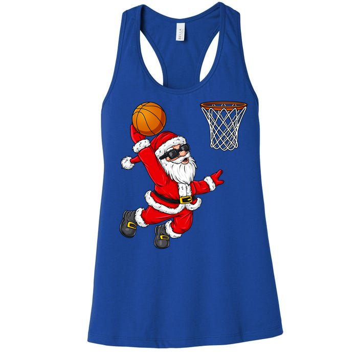 Christmas Santa Claus Dunking A Basketball Boys Xmas Cute Gift Women's Racerback Tank