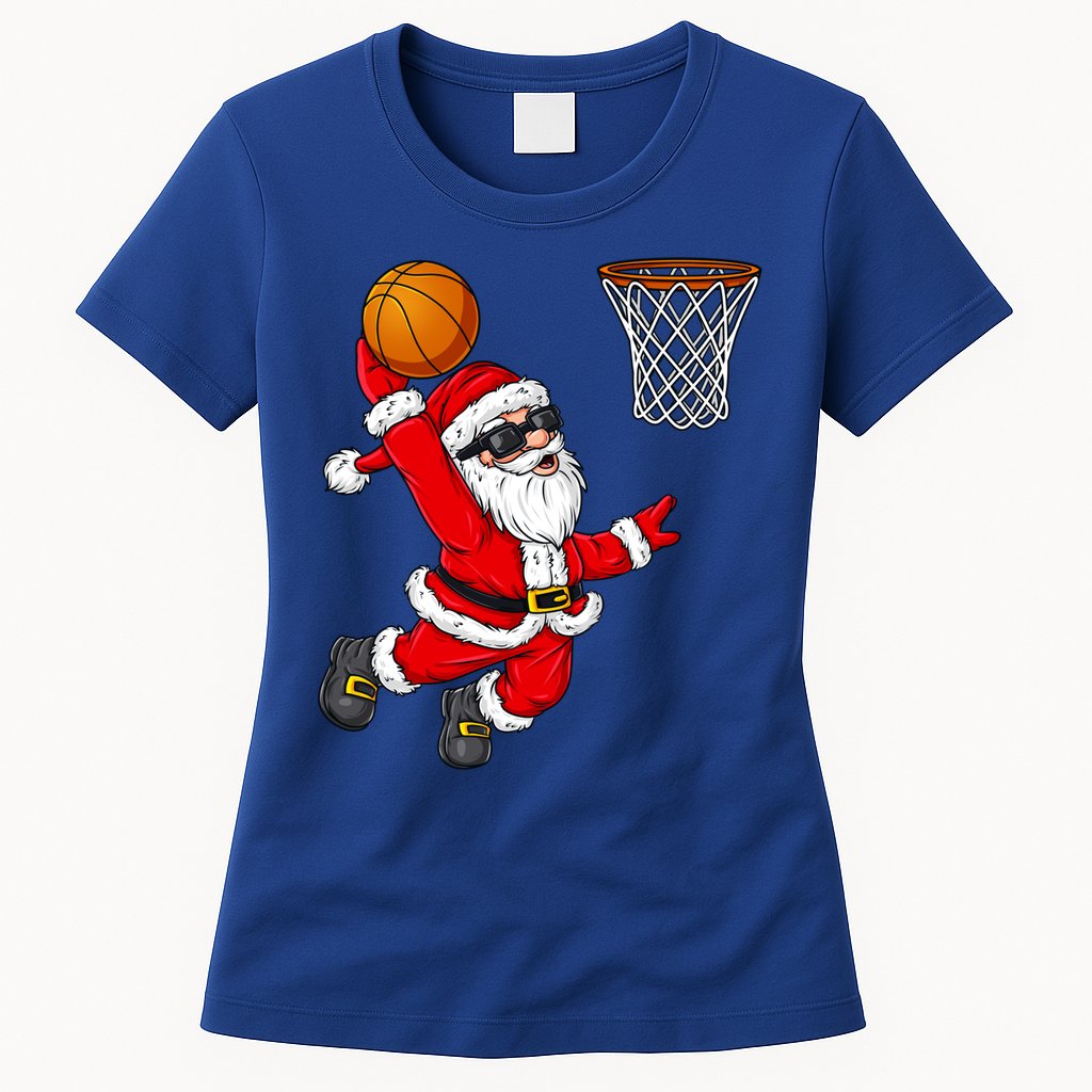 Christmas Santa Claus Dunking A Basketball Boys Xmas Cute Gift Womens T-Shirt