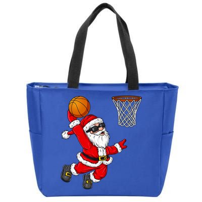 Christmas Santa Claus Dunking A Basketball Boys Xmas Cute Gift Zip Tote Bag