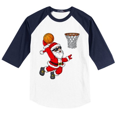 Christmas Santa Claus Dunking A Basketball Boys Xmas Cute Gift Baseball Sleeve Shirt