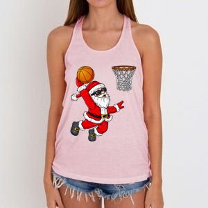 Christmas Santa Claus Dunking A Basketball Boys Xmas Cute Gift Women's Knotted Racerback Tank