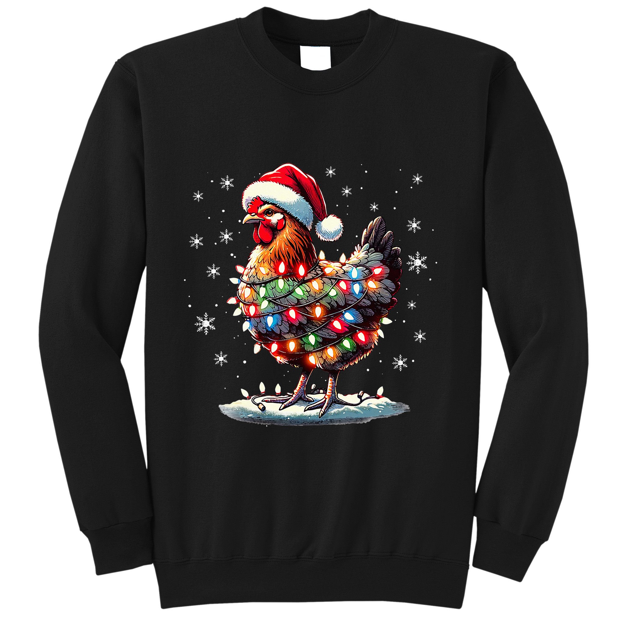 Chicken Santa Christmas Light Funny Xmas Chicken Pajamas Sweatshirt