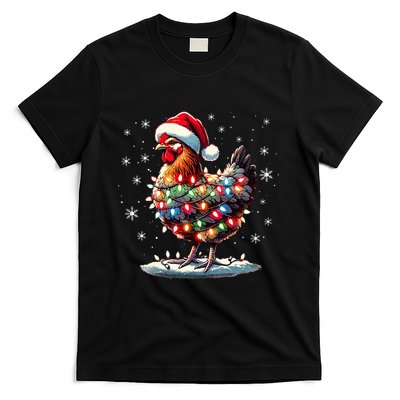 Chicken Santa Christmas Light Funny Xmas Chicken Pajamas T-Shirt