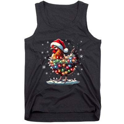 Chicken Santa Christmas Light Funny Xmas Chicken Pajamas Tank Top