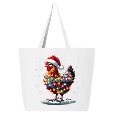 Chicken Santa Christmas Light Funny Xmas Chicken Pajamas 25L Jumbo Tote