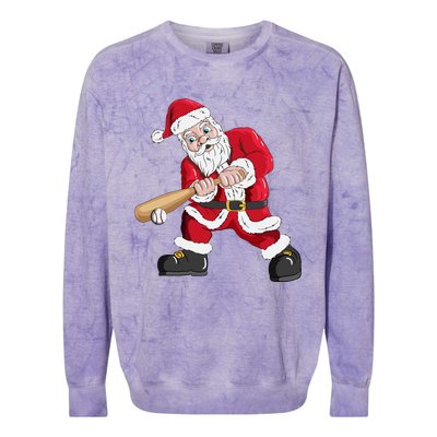 Christmas Santa Claus With Baseball Bat Baseball Colorblast Crewneck Sweatshirt