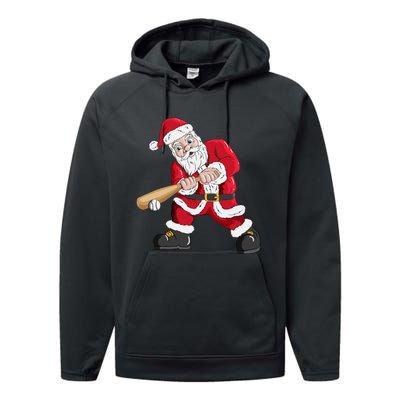 Christmas Santa Claus With Baseball Bat Baseball Performance Fleece Hoodie