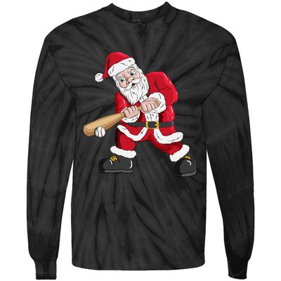 Christmas Santa Claus With Baseball Bat Baseball Tie-Dye Long Sleeve Shirt