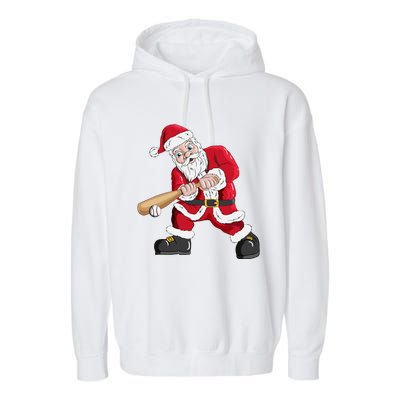 Christmas Santa Claus With Baseball Bat Baseball Garment-Dyed Fleece Hoodie