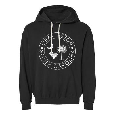 Charleston South Carolina Flag State Map Sc Home Vintage Garment-Dyed Fleece Hoodie