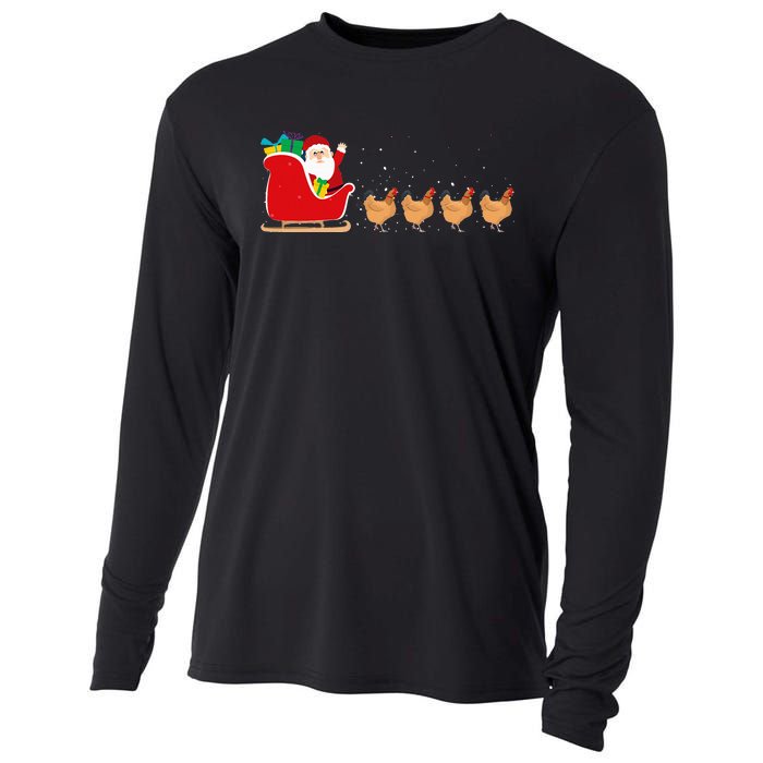 Chicken Santa Christmas Sleigh Funny Chicken Xmas Cooling Performance Long Sleeve Crew