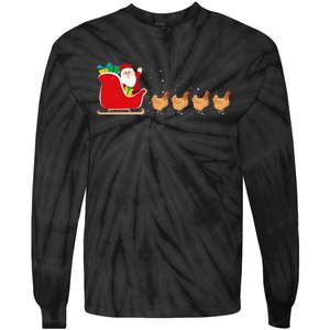 Chicken Santa Christmas Sleigh Funny Chicken Xmas Tie-Dye Long Sleeve Shirt