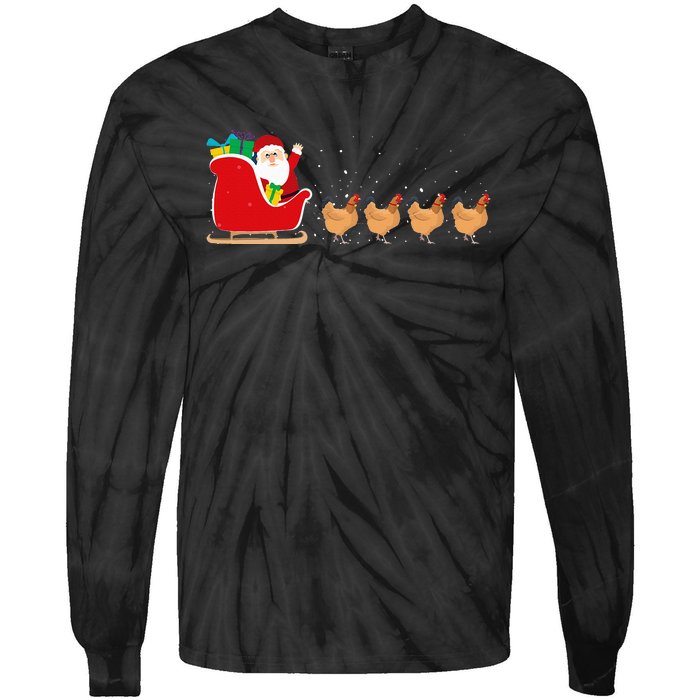 Chicken Santa Christmas Sleigh Funny Chicken Xmas Tie-Dye Long Sleeve Shirt