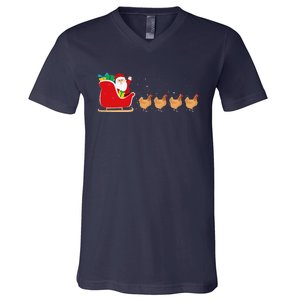 Chicken Santa Christmas Sleigh Funny Chicken Xmas V-Neck T-Shirt