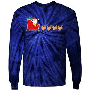 Chicken Santa Christmas Sleigh Funny Chicken Xmas Tie-Dye Long Sleeve Shirt