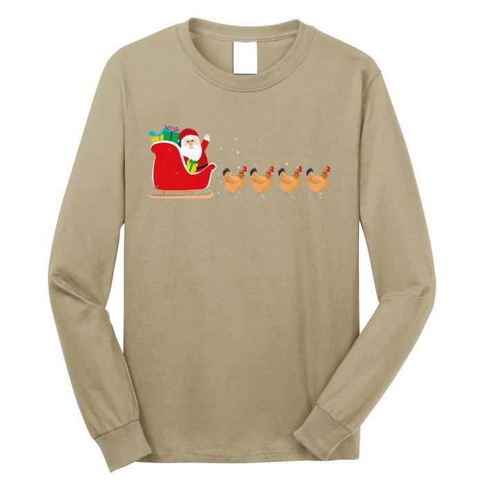 Chicken Santa Christmas Sleigh Funny Chicken Xmas Long Sleeve Shirt