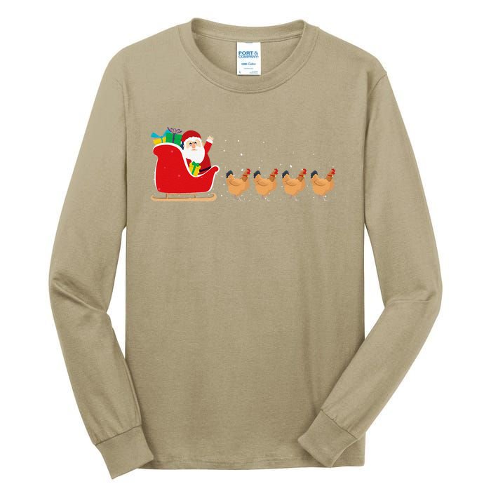 Chicken Santa Christmas Sleigh Funny Chicken Xmas Tall Long Sleeve T-Shirt