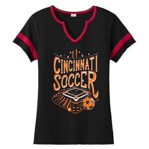 Cincinnati Soccer Cincy Futbol Cool Nati Skyline Ladies Halftime Notch Neck Tee