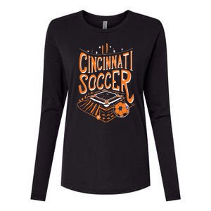 Cincinnati Soccer Cincy Futbol Cool Nati Skyline Womens Cotton Relaxed Long Sleeve T-Shirt