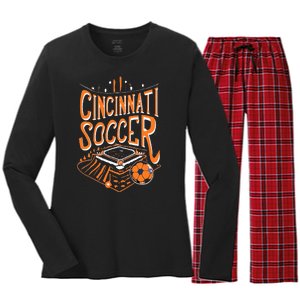 Cincinnati Soccer Cincy Futbol Cool Nati Skyline Women's Long Sleeve Flannel Pajama Set 