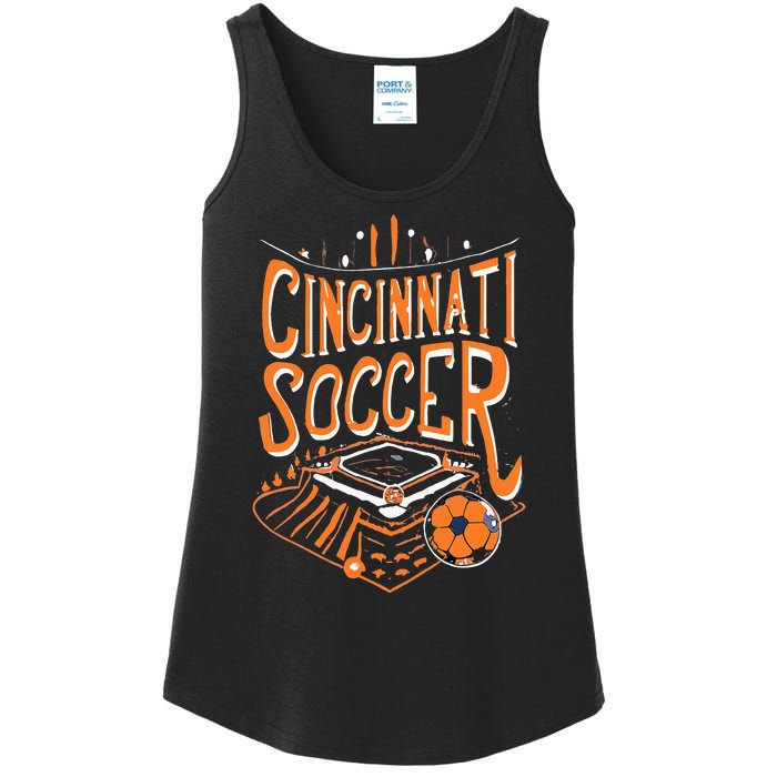 Cincinnati Soccer Cincy Futbol Cool Nati Skyline Ladies Essential Tank