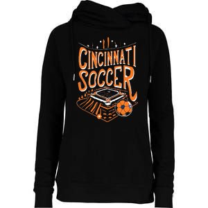 Cincinnati Soccer Cincy Futbol Cool Nati Skyline Womens Funnel Neck Pullover Hood