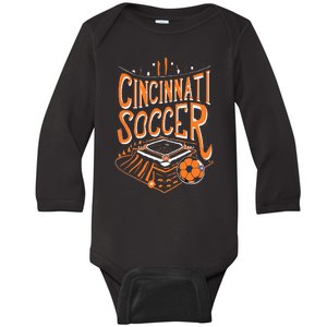 Cincinnati Soccer Cincy Futbol Cool Nati Skyline Baby Long Sleeve Bodysuit