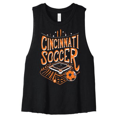 Cincinnati Soccer Cincy Futbol Cool Nati Skyline Women's Racerback Cropped Tank