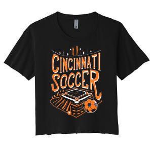 Cincinnati Soccer Cincy Futbol Cool Nati Skyline Women's Crop Top Tee