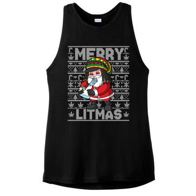 Christmas Santa Claus Cannabis Marijuana Weed Merry Litmas Gift Ladies PosiCharge Tri-Blend Wicking Tank