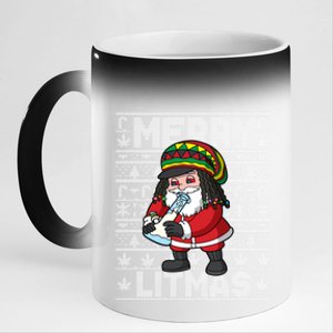 Christmas Santa Claus Cannabis Marijuana Weed Merry Litmas Gift 11oz Black Color Changing Mug