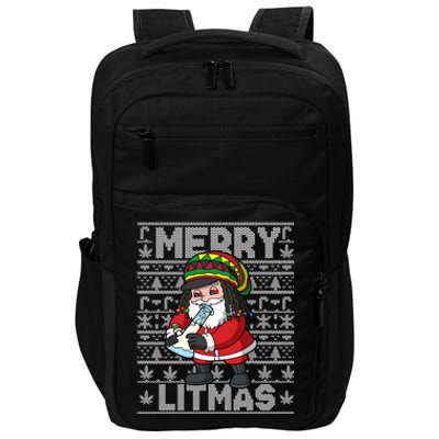 Christmas Santa Claus Cannabis Marijuana Weed Merry Litmas Gift Impact Tech Backpack