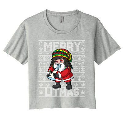 Christmas Santa Claus Cannabis Marijuana Weed Merry Litmas Gift Women's Crop Top Tee