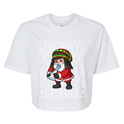 Christmas Santa Claus Cannabis Marijuana Weed Merry Litmas Gift Bella+Canvas Jersey Crop Tee