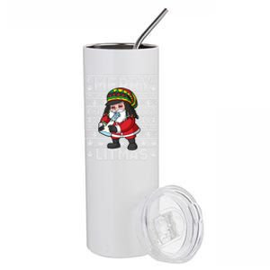 Christmas Santa Claus Cannabis Marijuana Weed Merry Litmas Gift Stainless Steel Tumbler