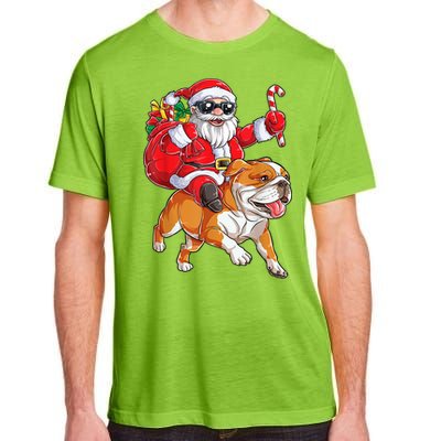 Christmas Santa Claus Riding English Bulldog Xmas Boys Dog Gift Adult ChromaSoft Performance T-Shirt