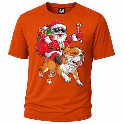 Christmas Santa Claus Riding English Bulldog Xmas Boys Dog Gift Cooling Performance Crew T-Shirt