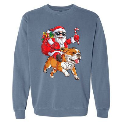 Christmas Santa Claus Riding English Bulldog Xmas Boys Dog Gift Garment-Dyed Sweatshirt