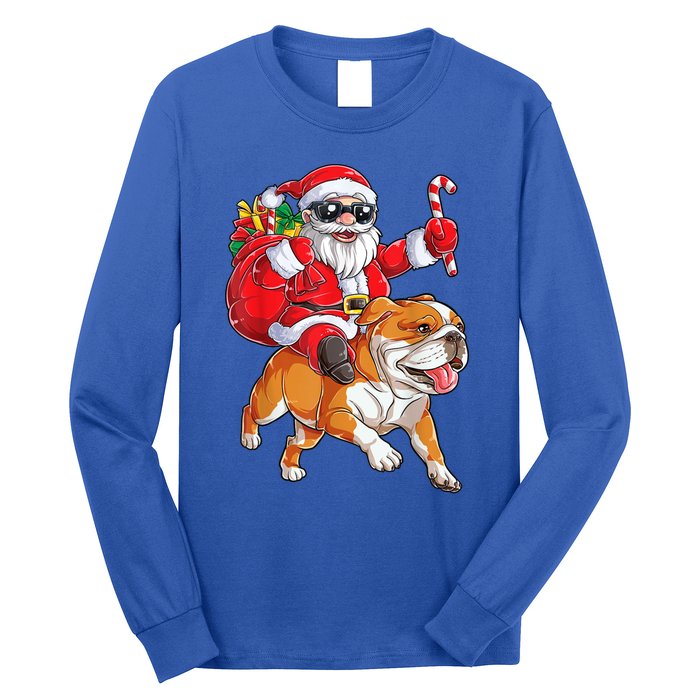 Christmas Santa Claus Riding English Bulldog Xmas Boys Dog Gift Long Sleeve Shirt