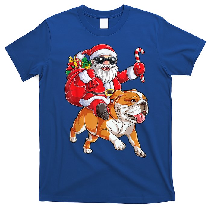 Christmas Santa Claus Riding English Bulldog Xmas Boys Dog Gift T-Shirt