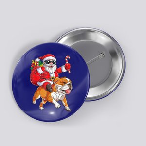 Christmas Santa Claus Riding English Bulldog Xmas Boys Dog Gift Button