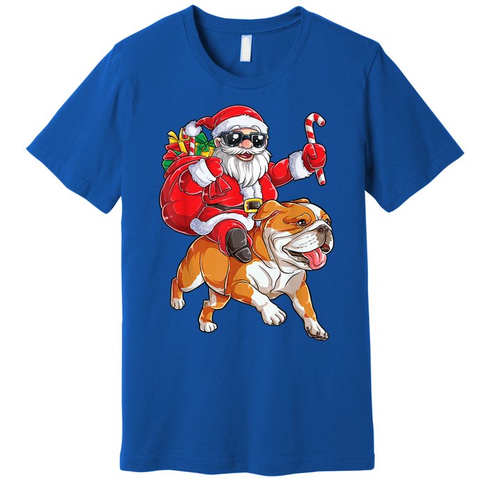 Christmas Santa Claus Riding English Bulldog Xmas Boys Dog Gift Premium T-Shirt