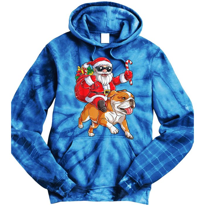 Christmas Santa Claus Riding English Bulldog Xmas Boys Dog Gift Tie Dye Hoodie