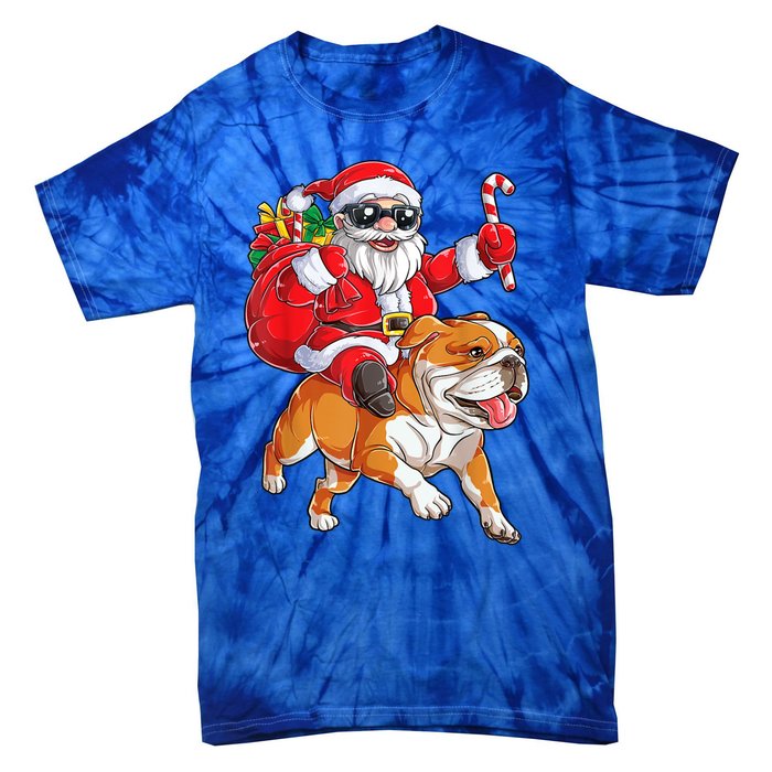 Christmas Santa Claus Riding English Bulldog Xmas Boys Dog Gift Tie-Dye T-Shirt