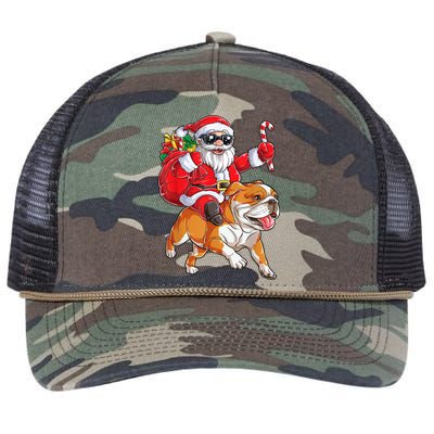 Christmas Santa Claus Riding English Bulldog Xmas Boys Dog Gift Retro Rope Trucker Hat Cap