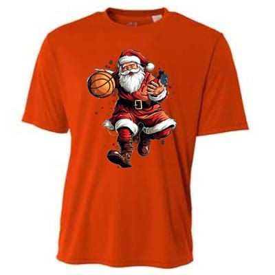 Christmas Santa Claus Playing Basketball Xmas Cool Gift Cooling Performance Crew T-Shirt