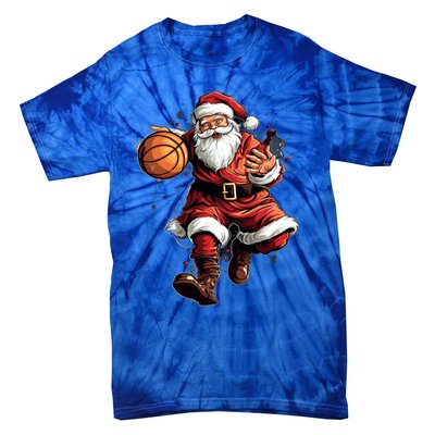 Christmas Santa Claus Playing Basketball Xmas Cool Gift Tie-Dye T-Shirt